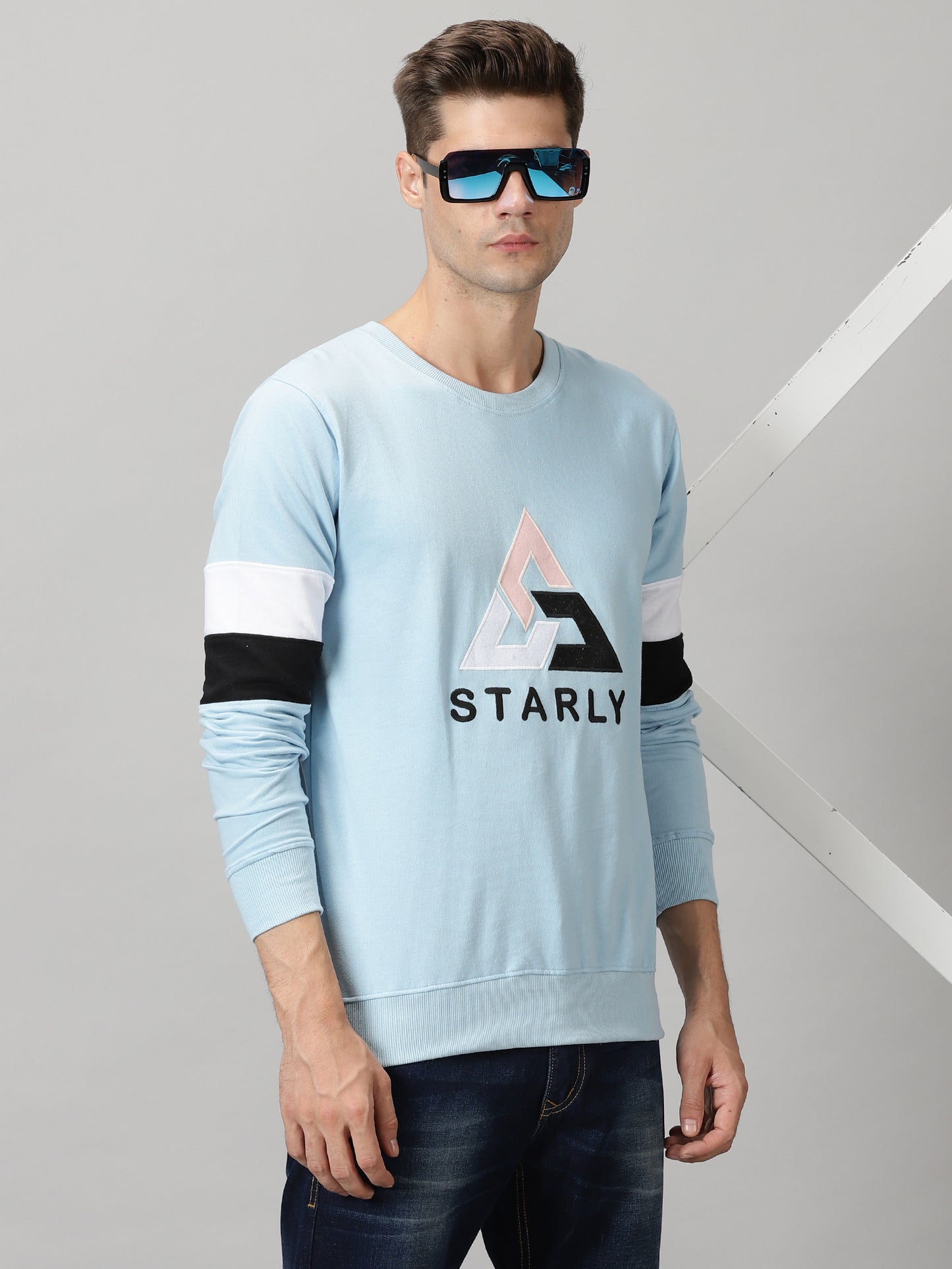 Men's Sky-Blue Embroidered Sweatshirt