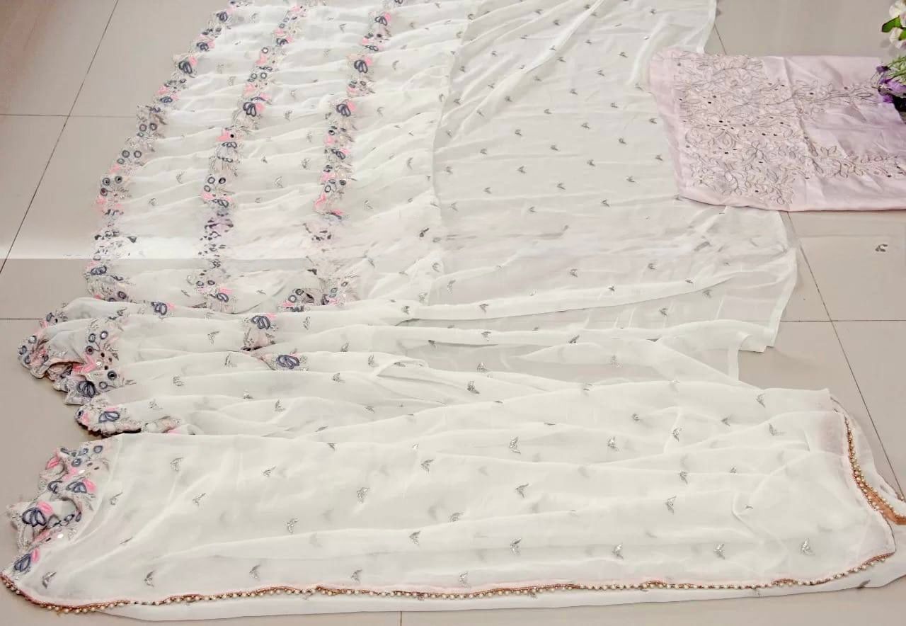 Georgette Saree with Zari & Mirror Work