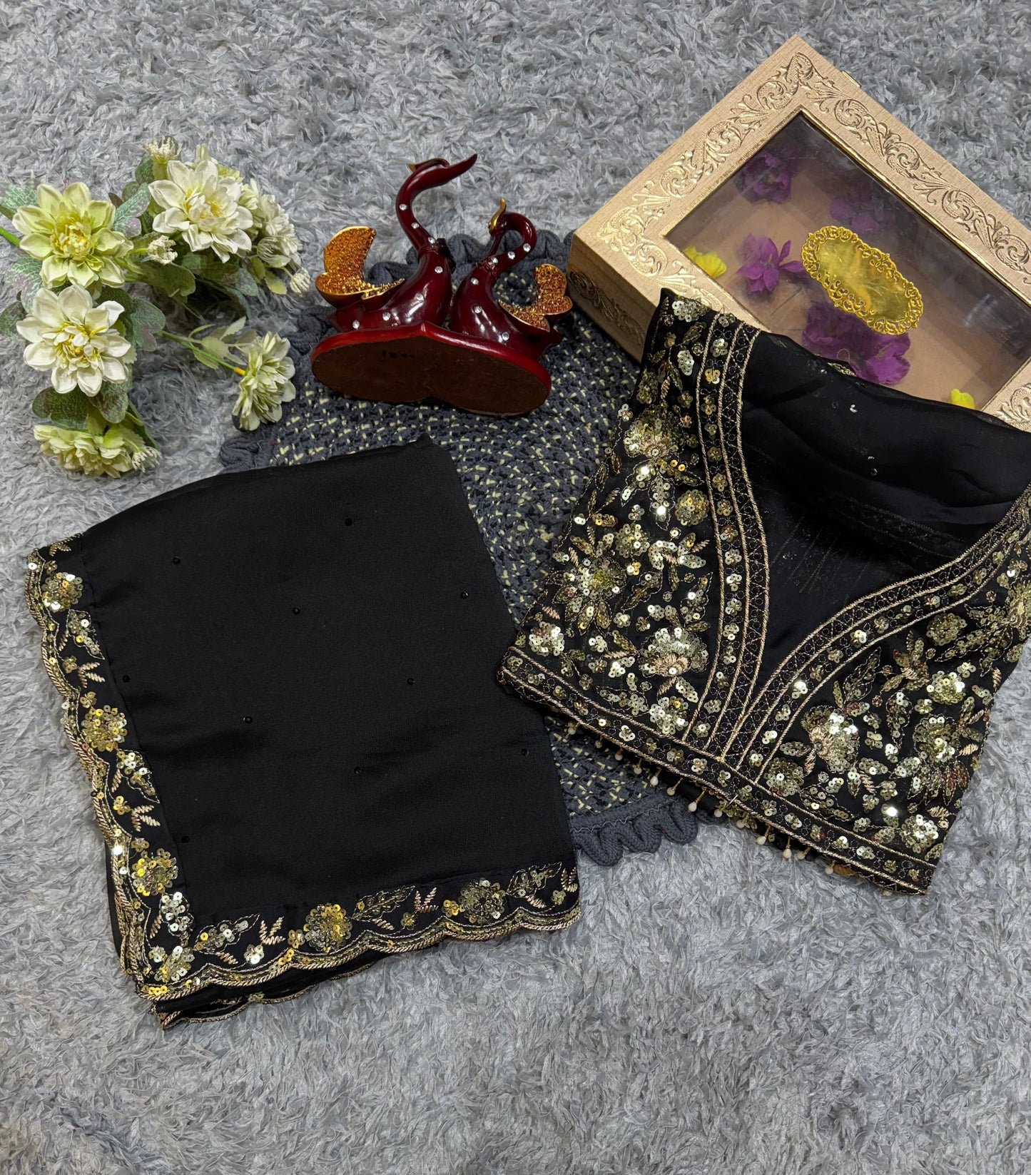 Black Saree with Golden Sequins Magic