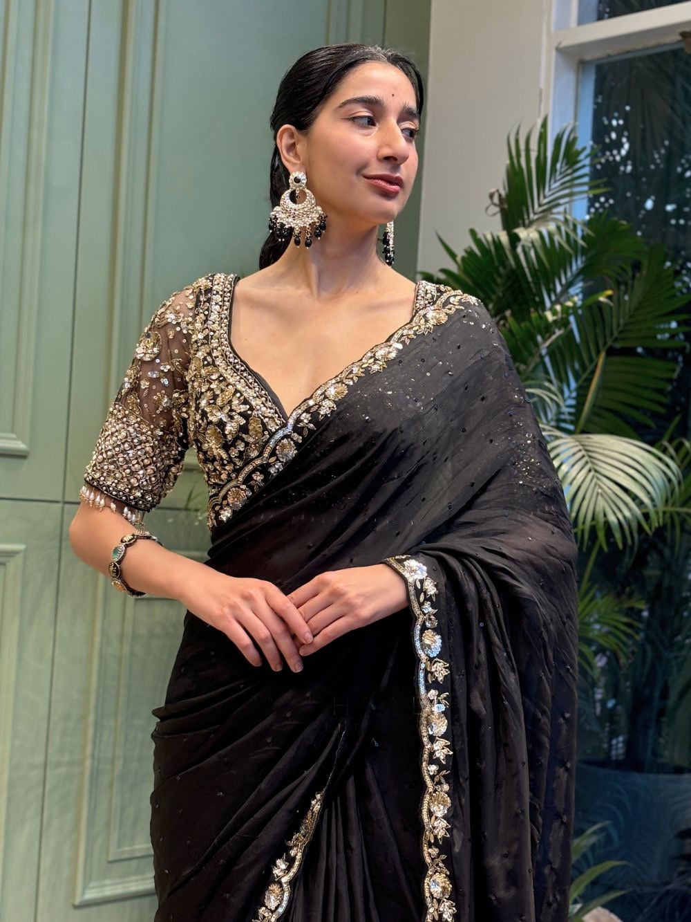 Black Saree with Golden Sequins Magic