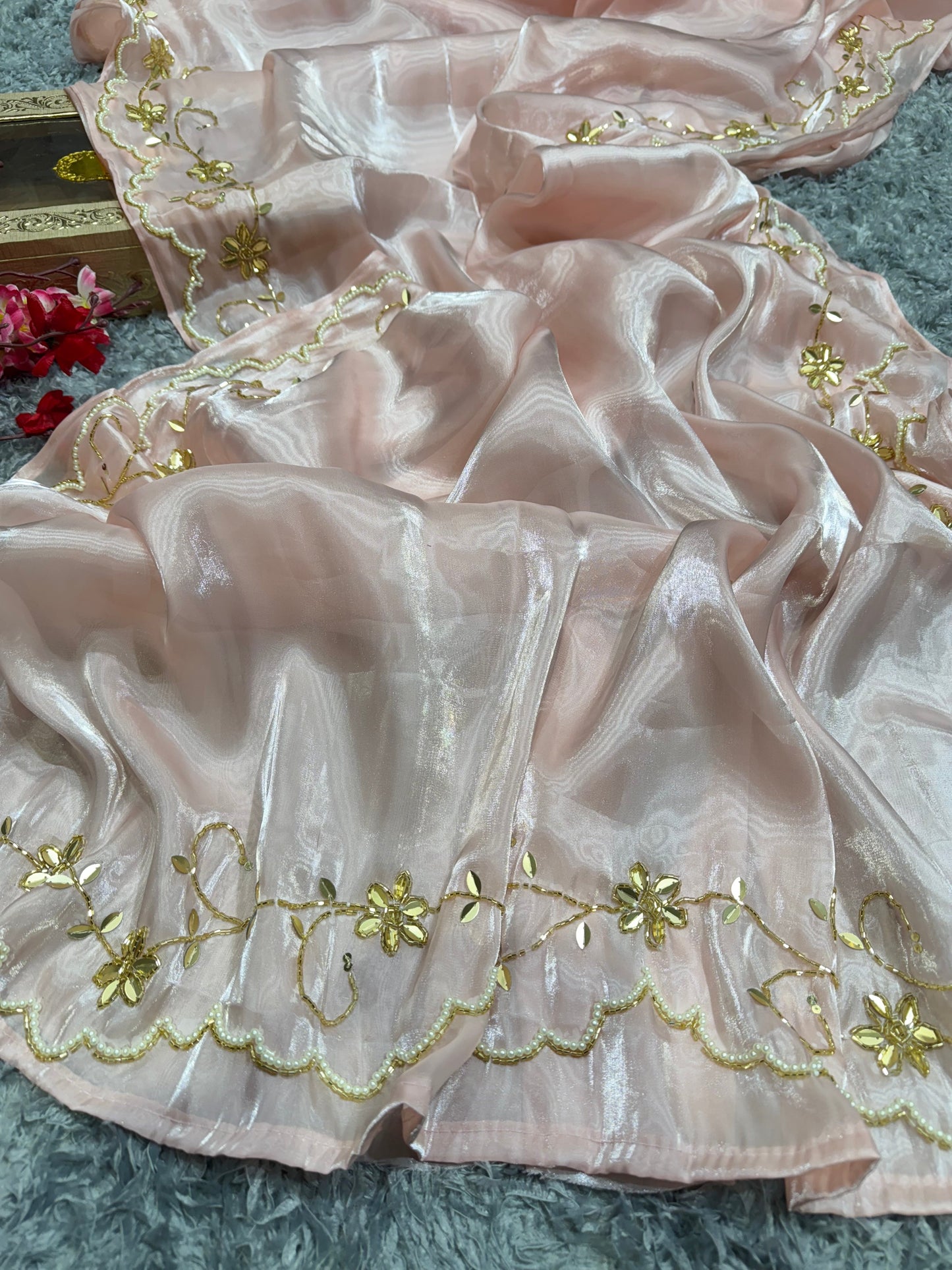 Baby Pink Handwork Saree