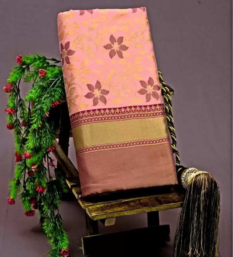 Peach Zari Woven Kanjivaram Silk Saree