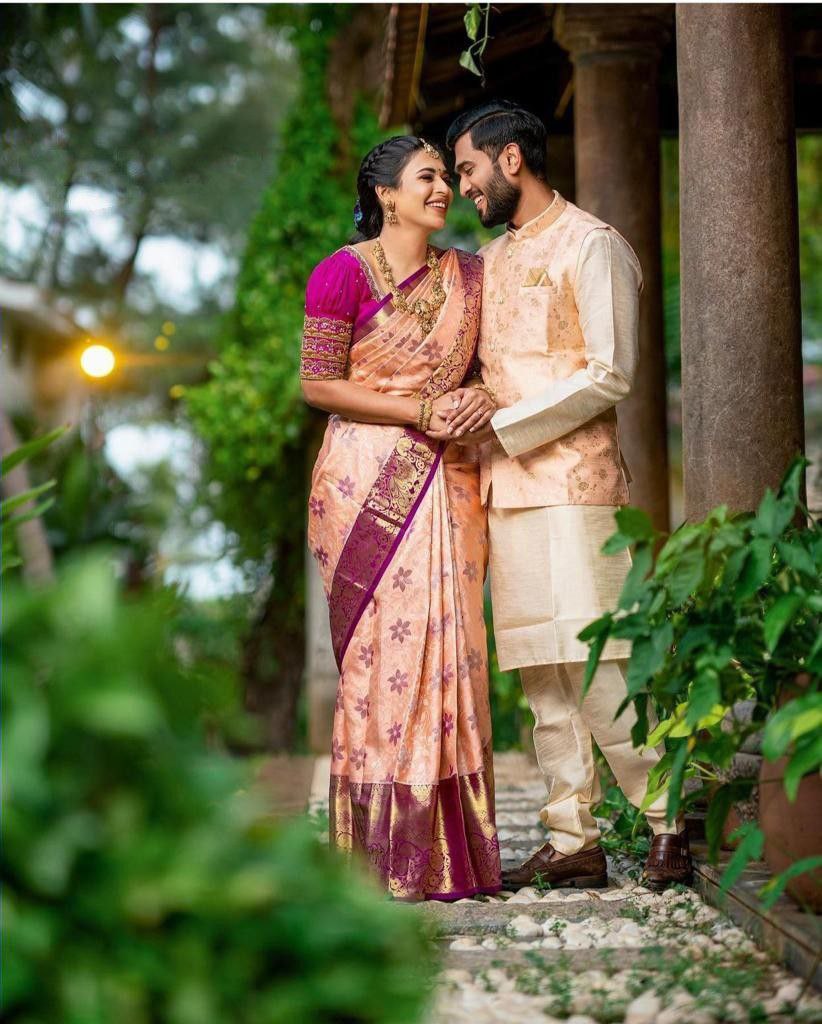 Peach Zari Woven Kanjivaram Silk Saree