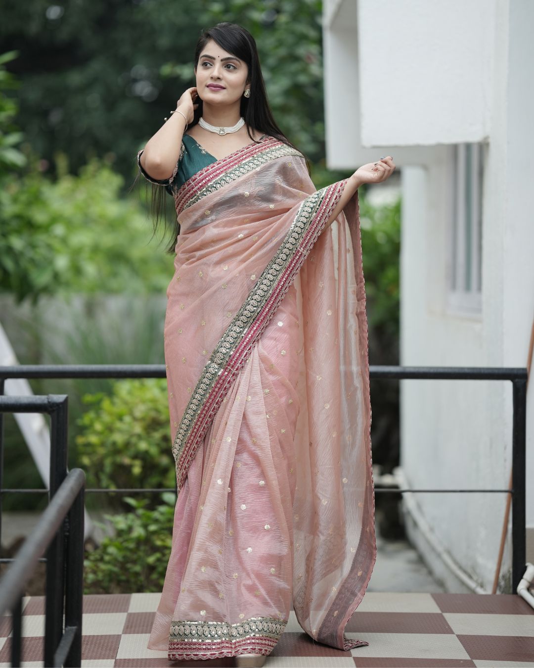 Peach Twil Net Designer Saree