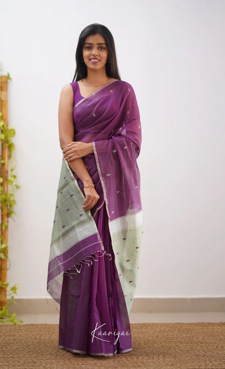Elegant Contrast Jacquard Lilan Slab Cotton Saree