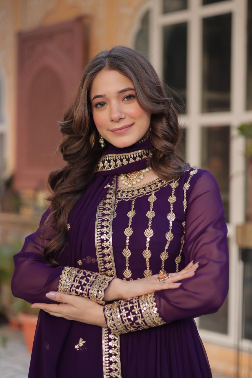 Elegant Embroidered Zari Sequins Gowns & Dressess & Dresses with Dupatta Set