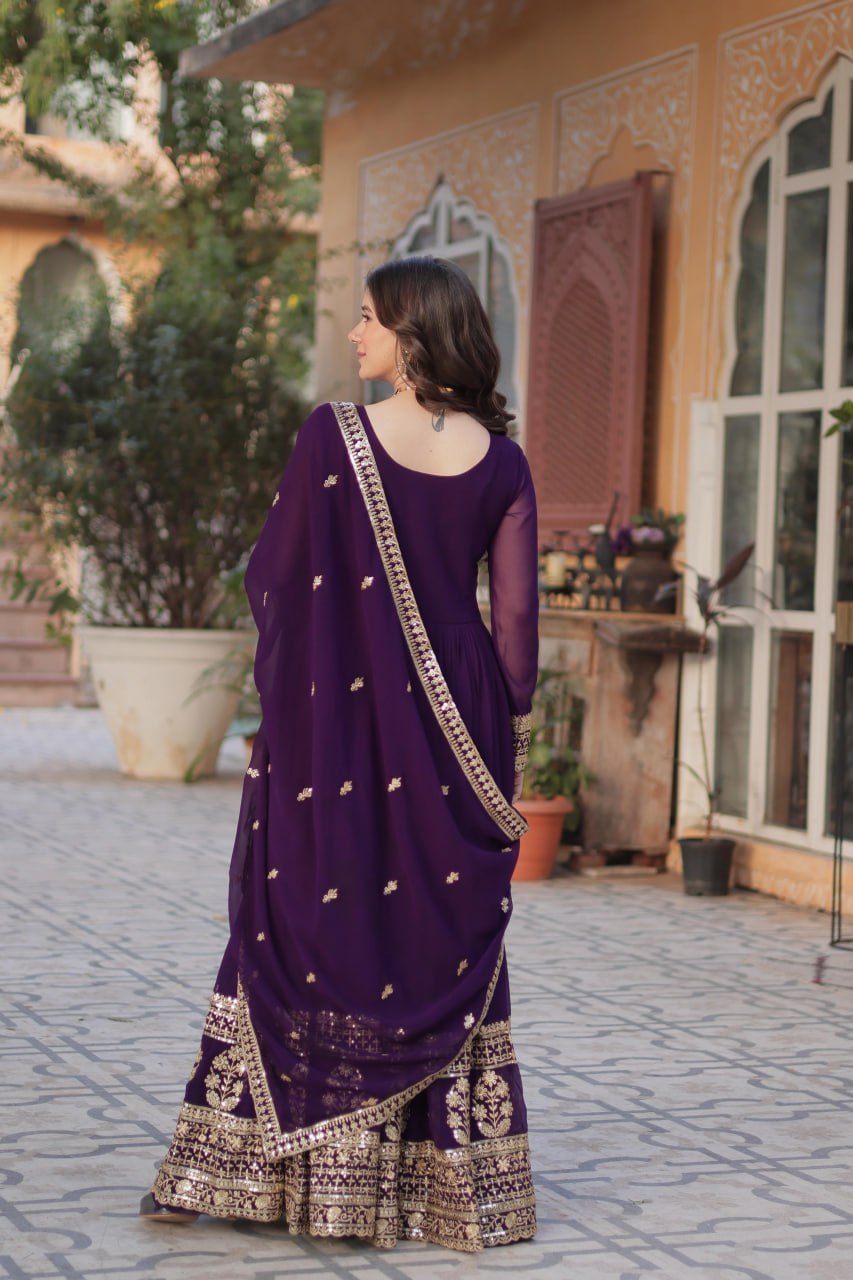 Elegant Embroidered Zari Sequins Gowns & Dressess & Dresses with Dupatta Set
