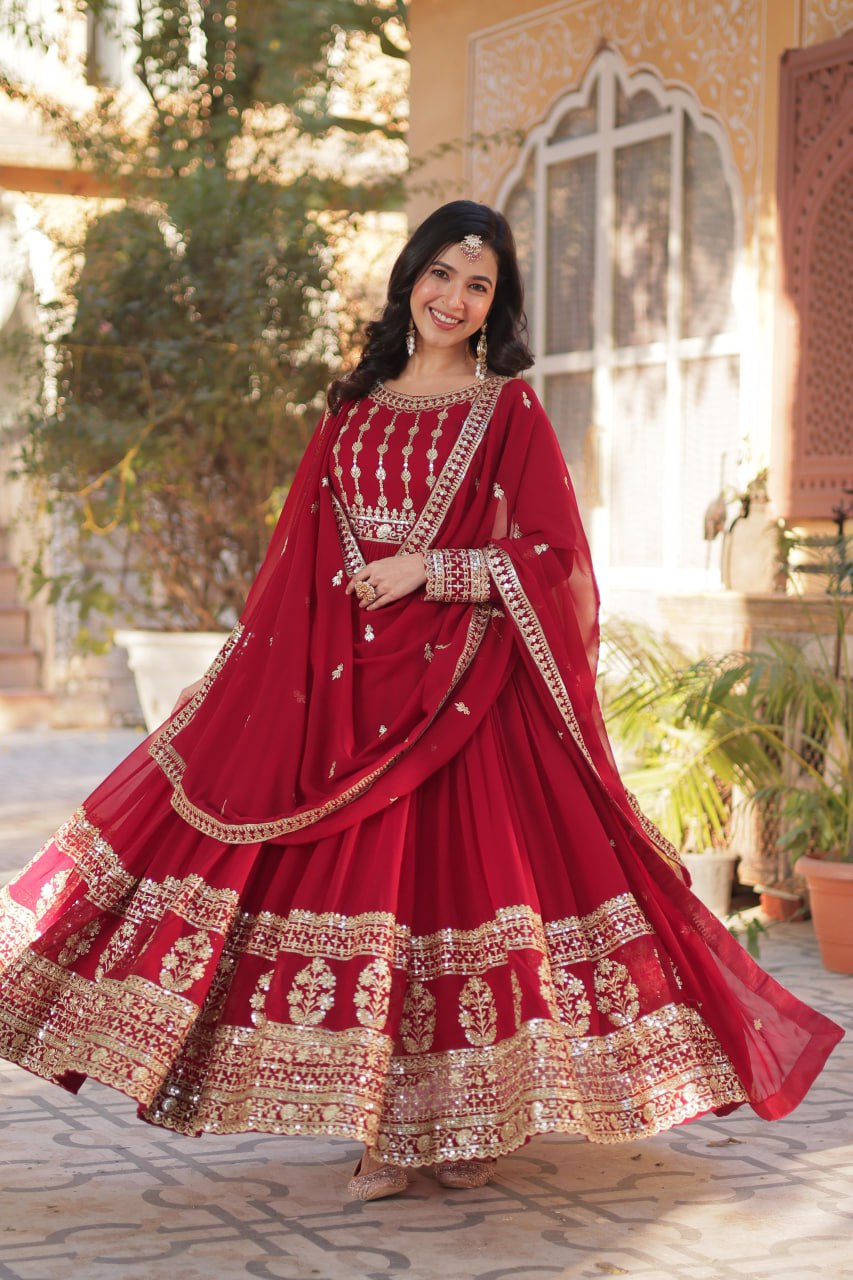 Elegant Embroidered Zari Sequins Gowns & Dressess & Dresses with Dupatta Set