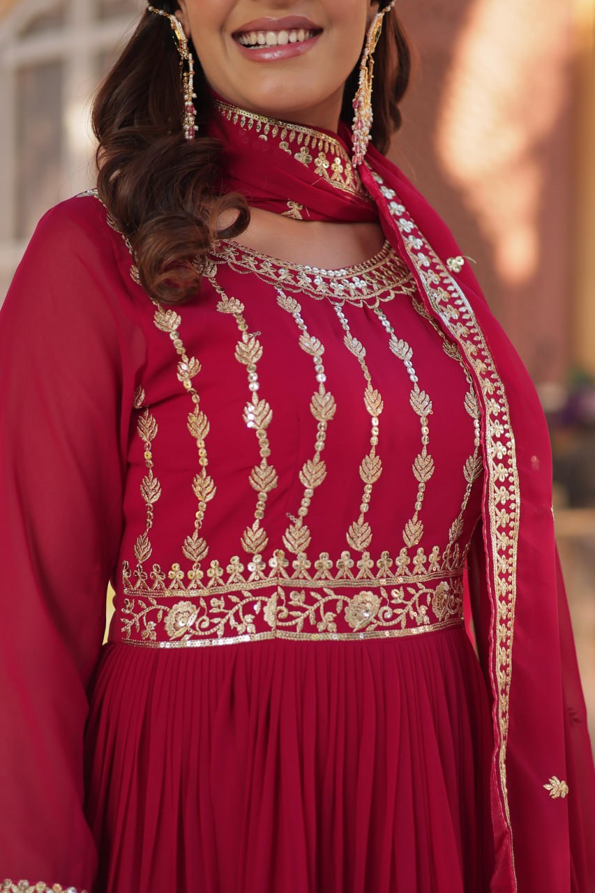 Elegant Embroidered Zari Sequins Gowns & Dressess & Dresses with Dupatta Set