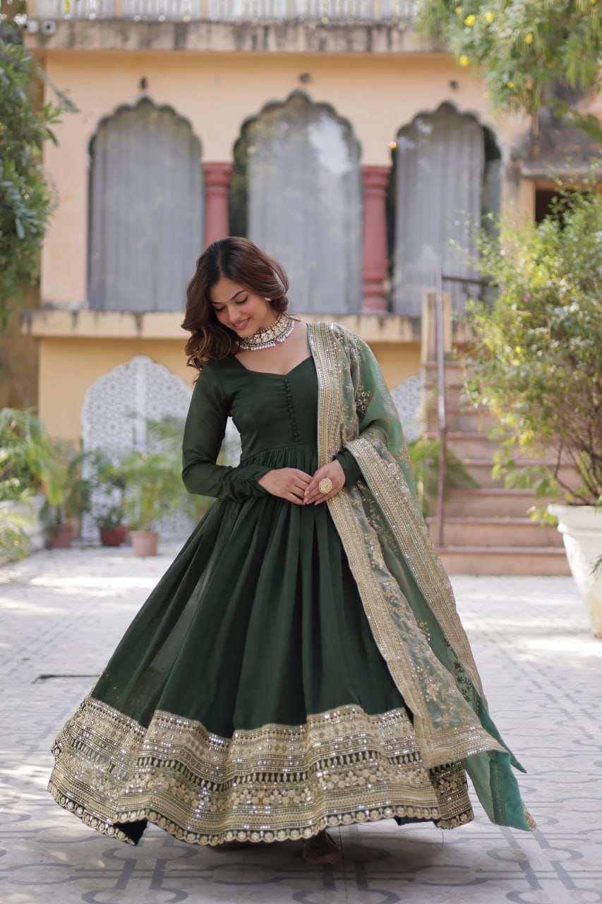 Premium Sequins Embroidered Gowns & Dressess & Dresses with Designer Dupatta