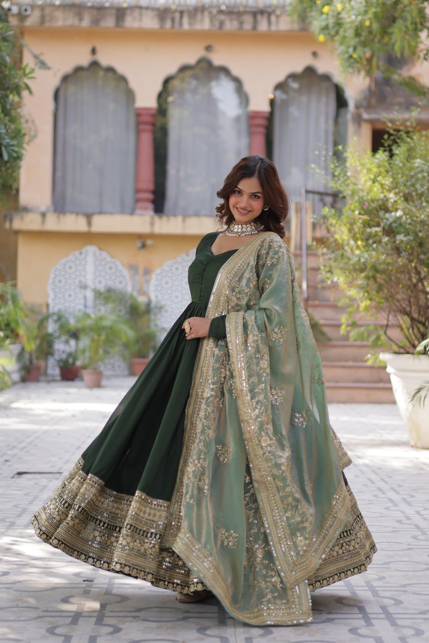 Premium Sequins Embroidered Gowns & Dressess & Dresses with Designer Dupatta