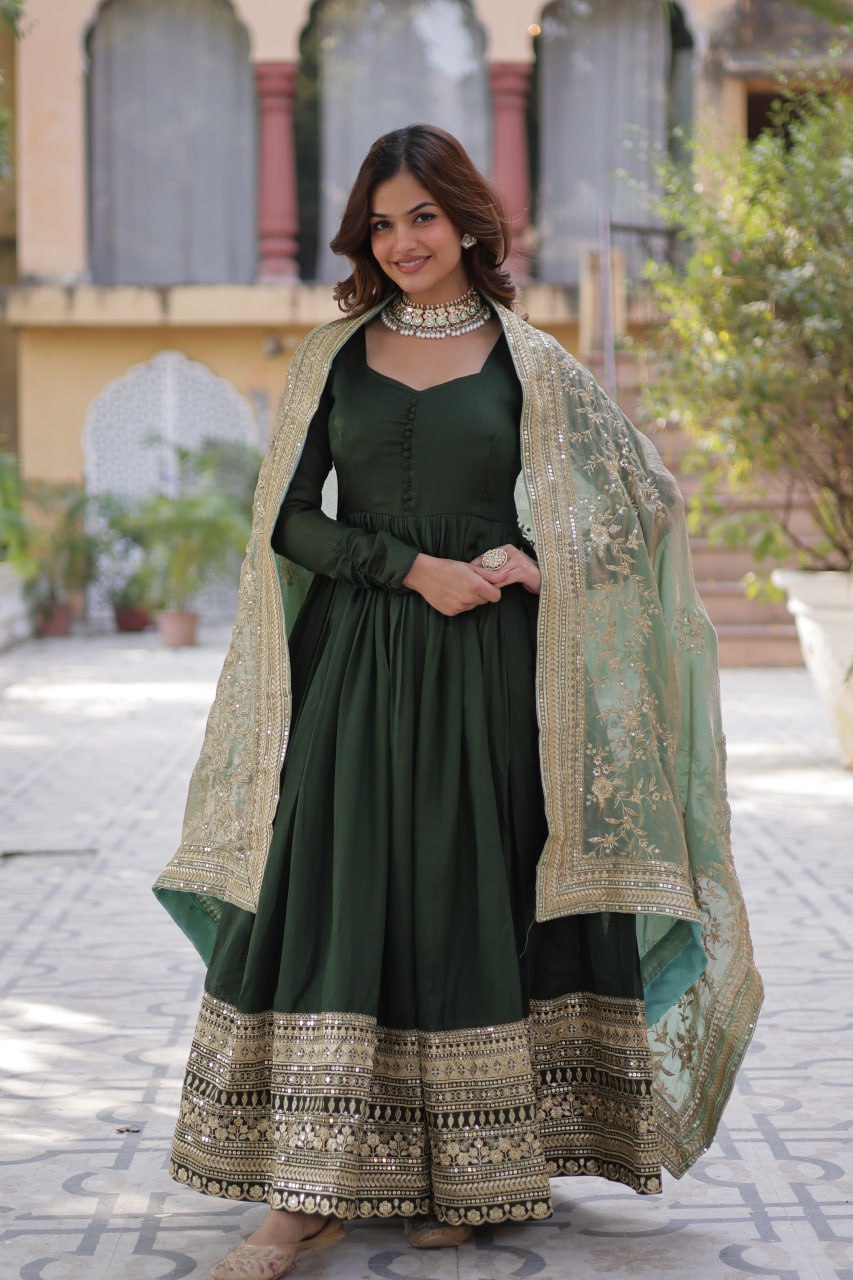 Premium Sequins Embroidered Gowns & Dressess & Dresses with Designer Dupatta
