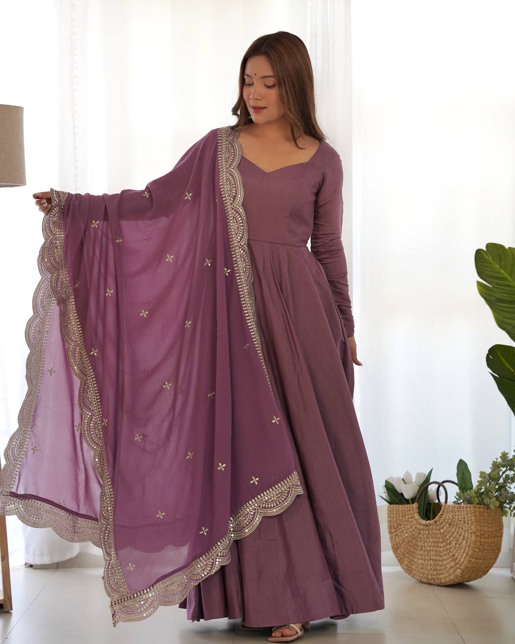 Premium Romansilk Chanderi Anarkali Gowns & Dressess & Dresses Set