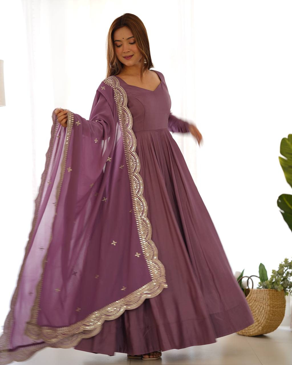 Premium Romansilk Chanderi Anarkali Gowns & Dressess & Dresses Set