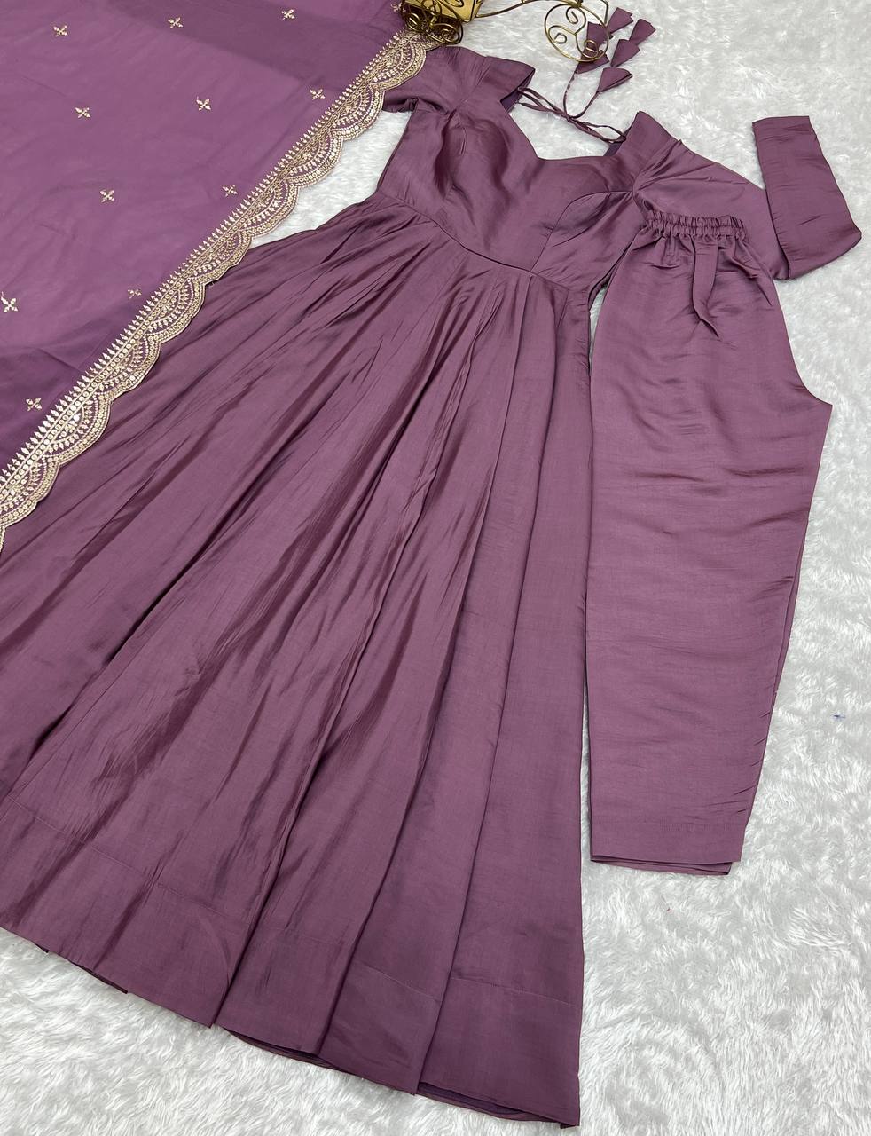 Premium Romansilk Chanderi Anarkali Gowns & Dressess & Dresses Set