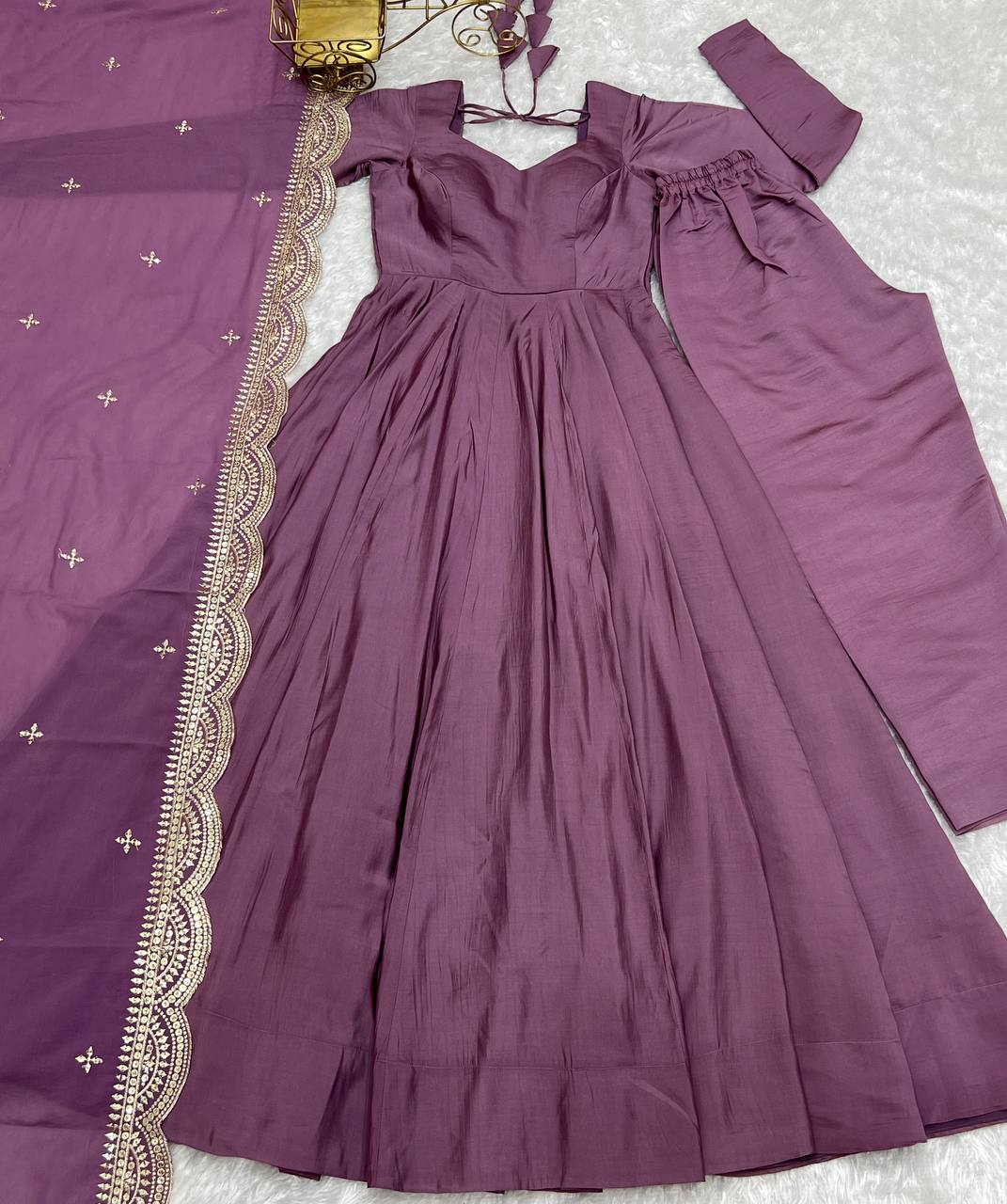 Premium Romansilk Chanderi Anarkali Gowns & Dressess & Dresses Set