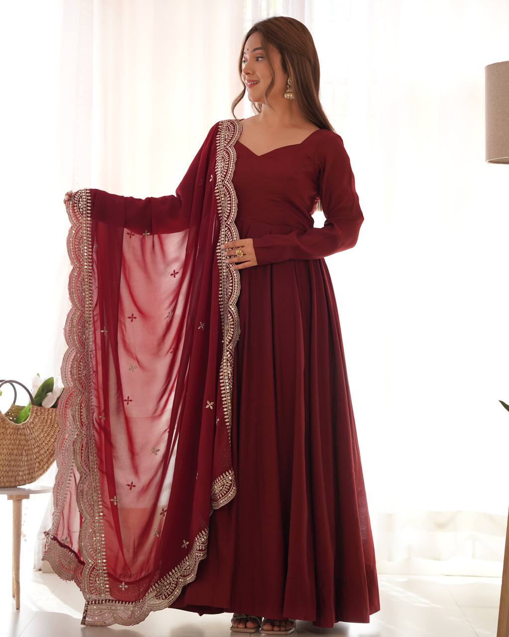 Premium Romansilk Chanderi Anarkali Gowns & Dressess & Dresses Set