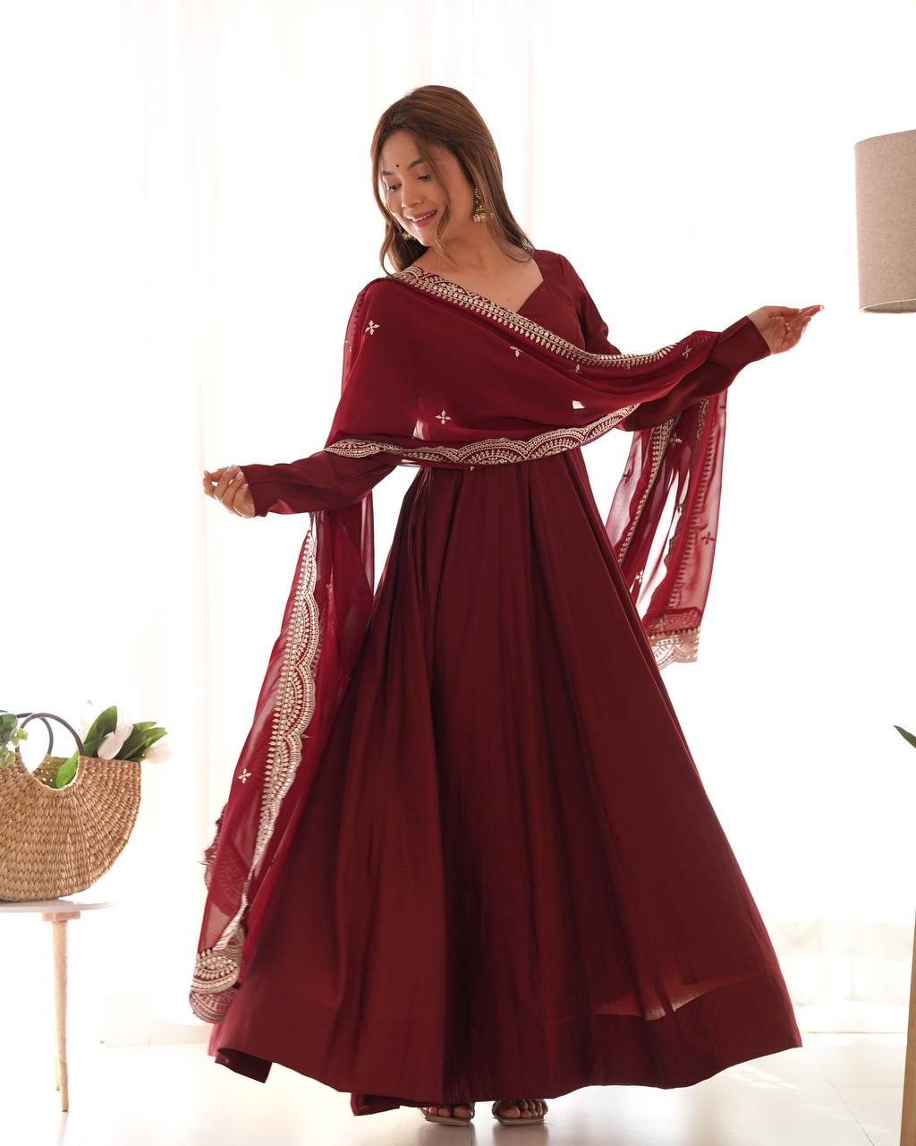 Premium Romansilk Chanderi Anarkali Gowns & Dressess & Dresses Set