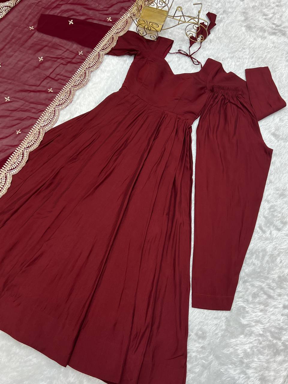 Premium Romansilk Chanderi Anarkali Gowns & Dressess & Dresses Set