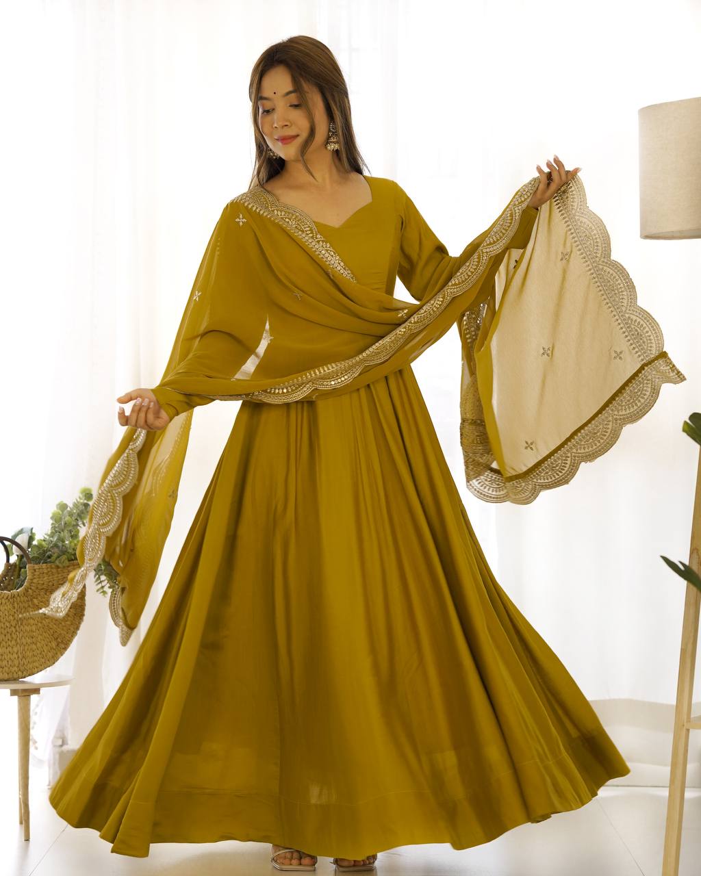 Premium Romansilk Chanderi Anarkali Gowns & Dressess & Dresses Set