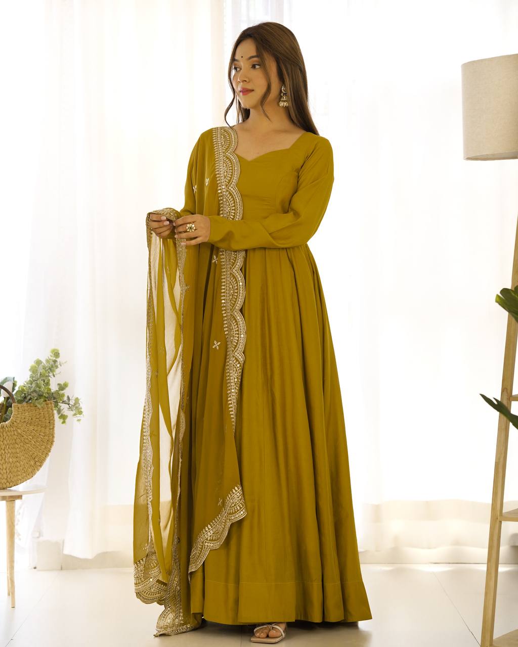Premium Romansilk Chanderi Anarkali Gowns & Dressess & Dresses Set