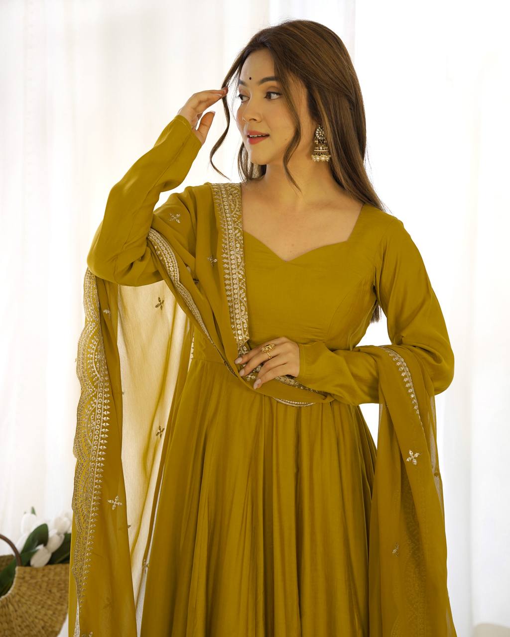 Premium Romansilk Chanderi Anarkali Gowns & Dressess & Dresses Set