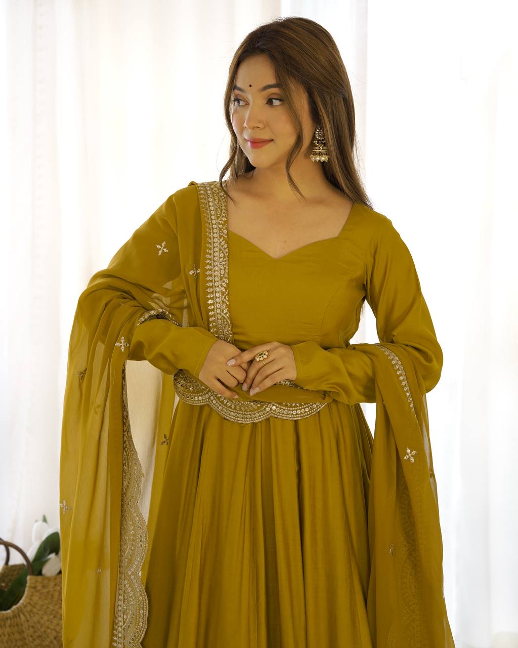 Premium Romansilk Chanderi Anarkali Gowns & Dressess & Dresses Set