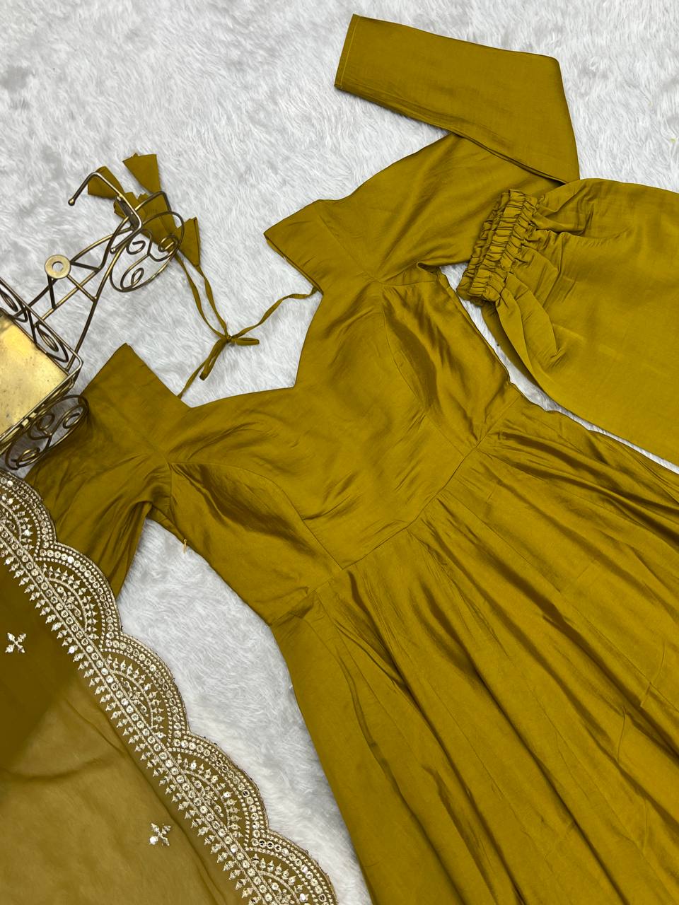 Premium Romansilk Chanderi Anarkali Gowns & Dressess & Dresses Set