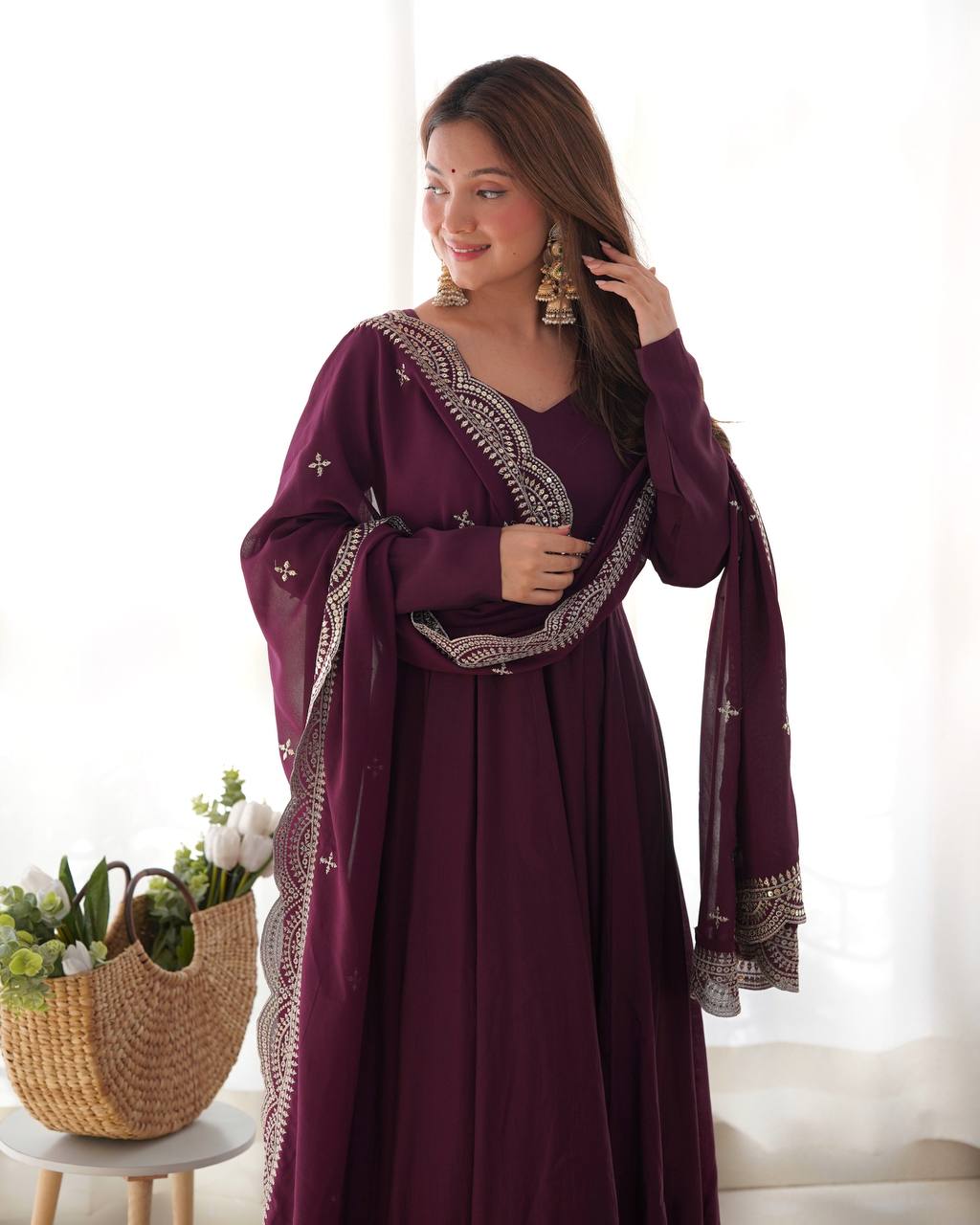 Premium Romansilk Chanderi Anarkali Gowns & Dressess & Dresses Set
