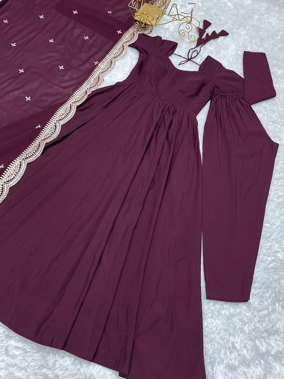 Premium Romansilk Chanderi Anarkali Gowns & Dressess & Dresses Set