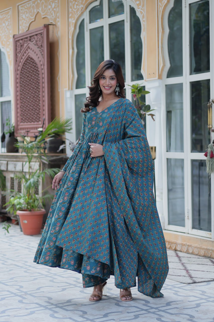 Premium Pure Cotton Suit Set – Top, Bottom & Dupatta
