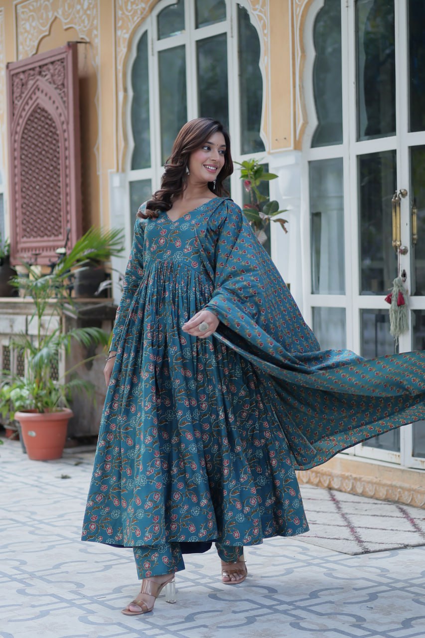 Premium Pure Cotton Suit Set – Top, Bottom & Dupatta