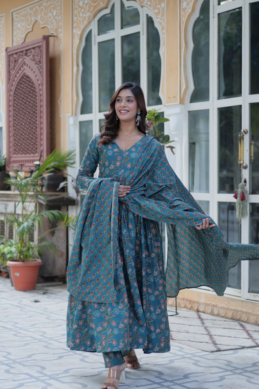 Premium Pure Cotton Suit Set – Top, Bottom & Dupatta