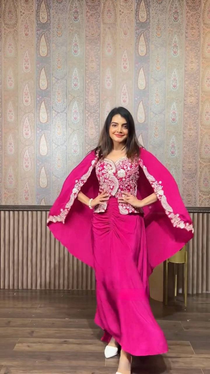 New 3-Piece Indo-Western Dhoti Set with Long Blouse & Koti