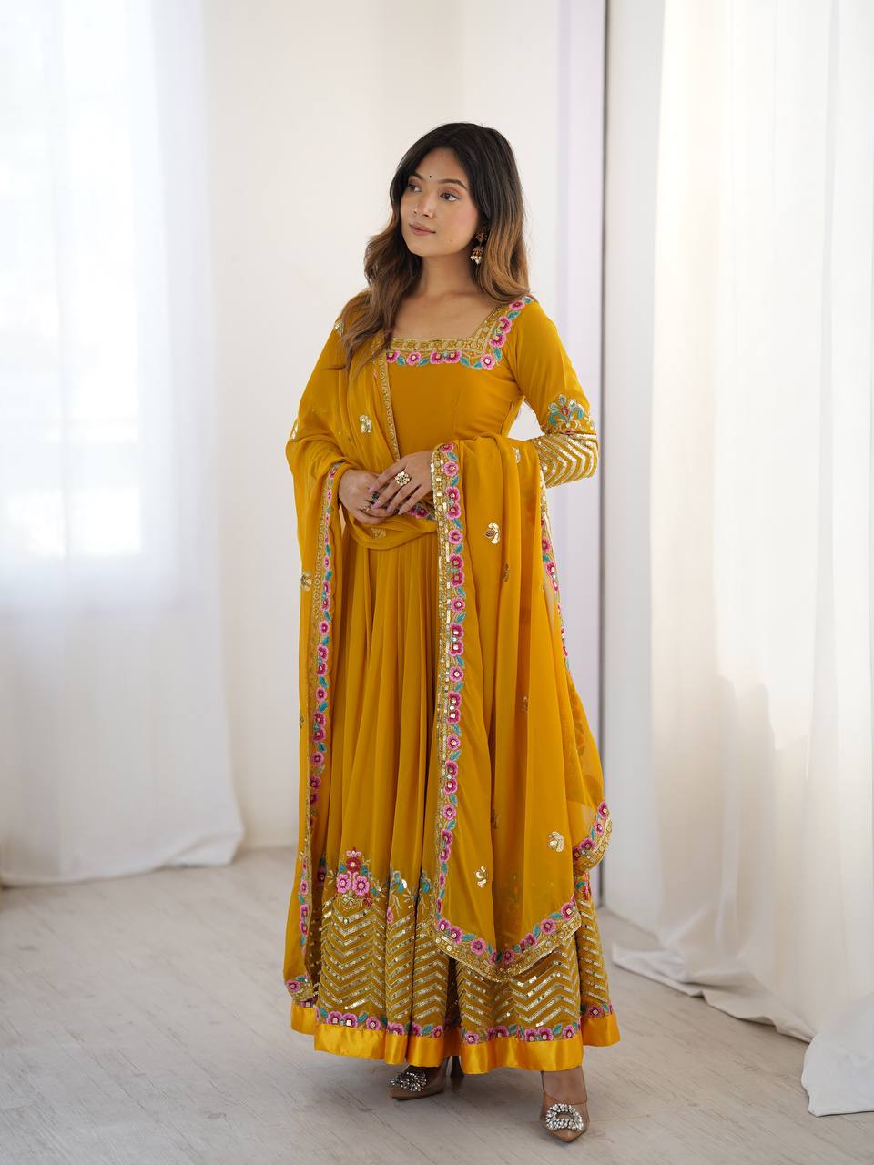 Heavy Georgette Embroidered Party Wear Gowns & Dressess & Dresses with Dupatta