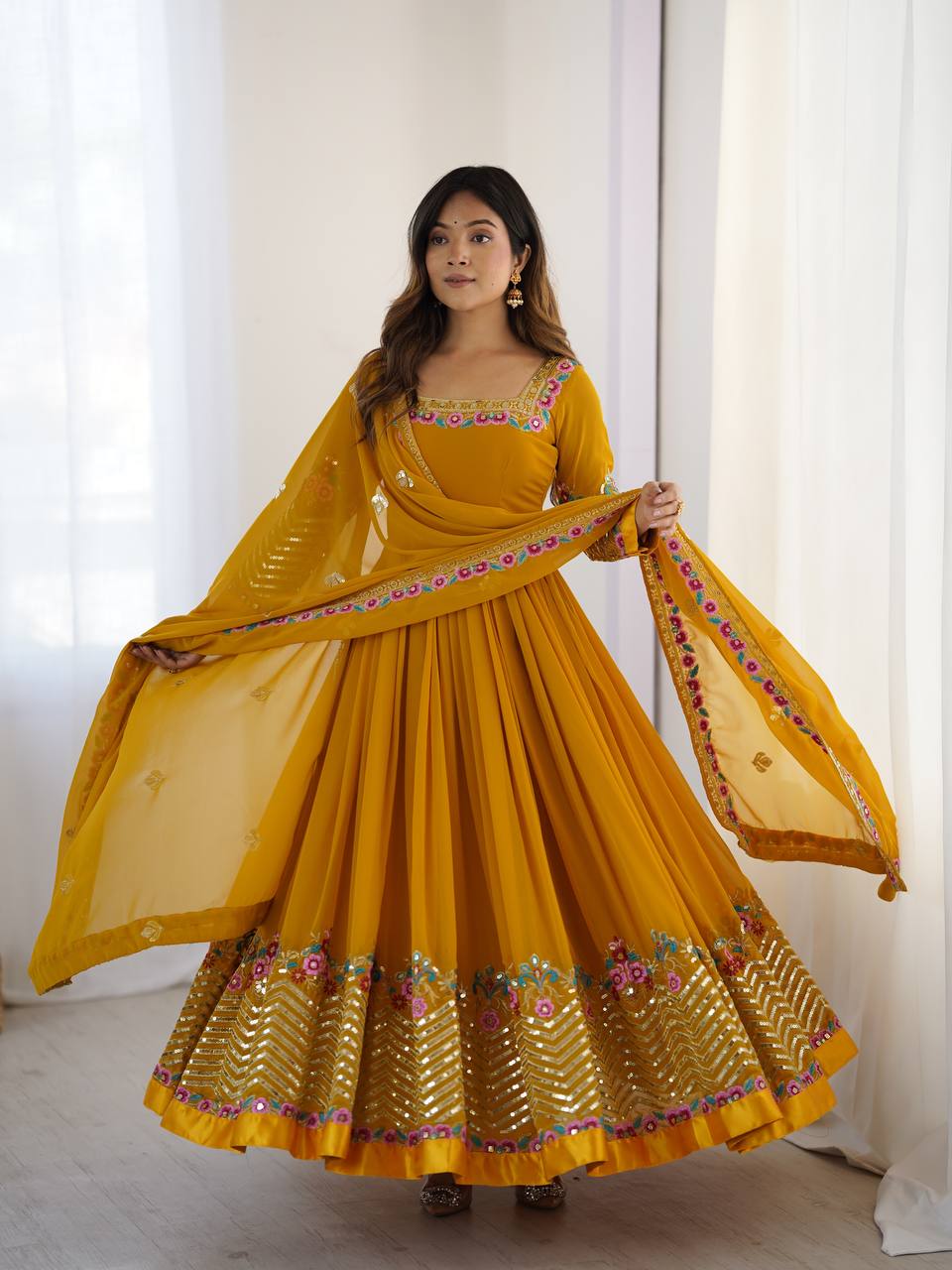 Heavy Georgette Embroidered Party Wear Gowns & Dressess & Dresses with Dupatta