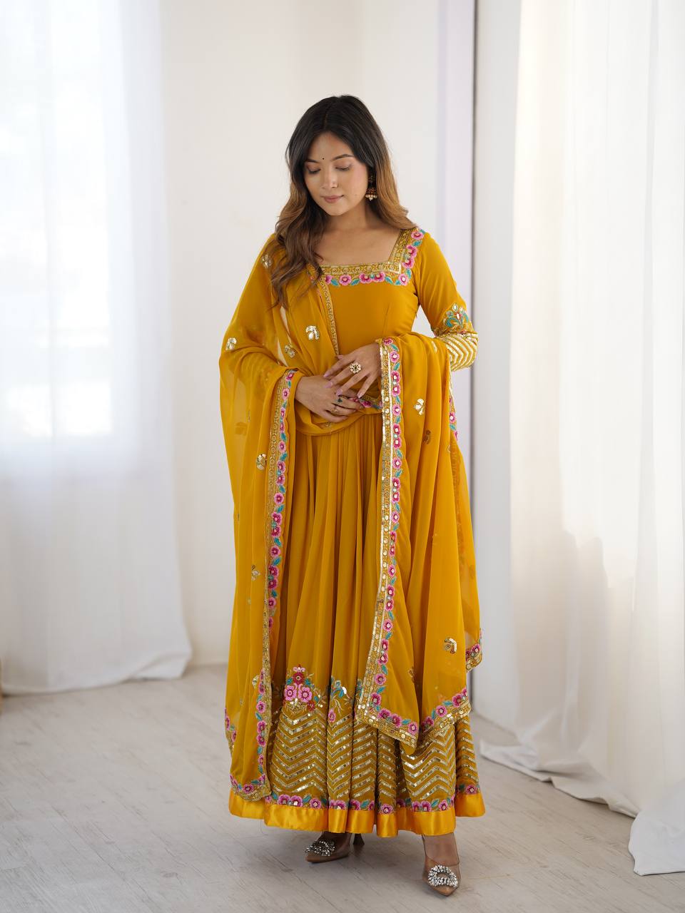 Heavy Georgette Embroidered Party Wear Gowns & Dressess & Dresses with Dupatta