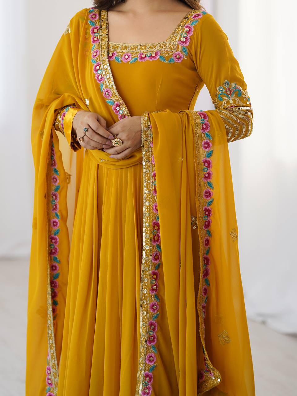 Heavy Georgette Embroidered Party Wear Gowns & Dressess & Dresses with Dupatta