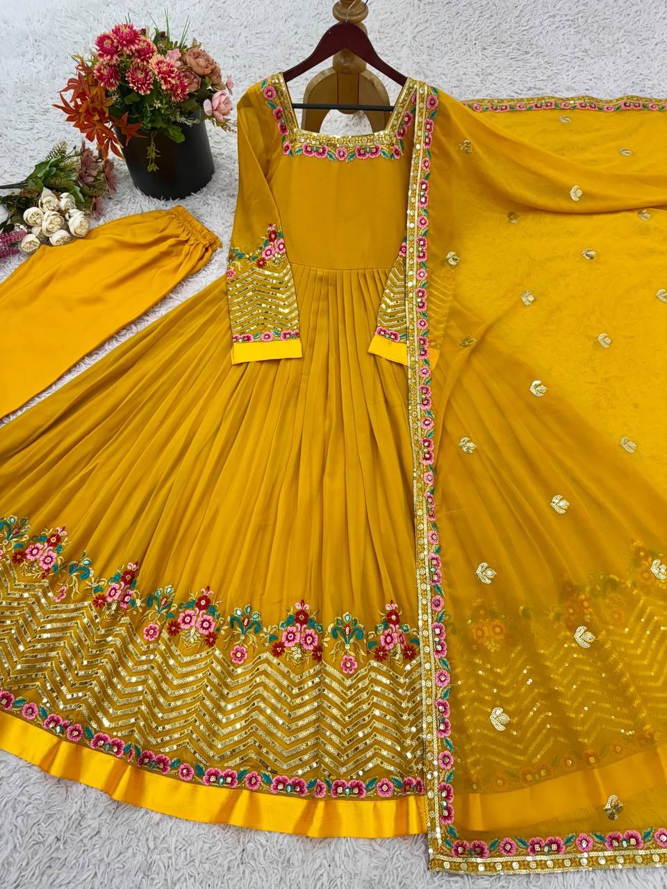 Heavy Georgette Embroidered Party Wear Gowns & Dressess & Dresses with Dupatta