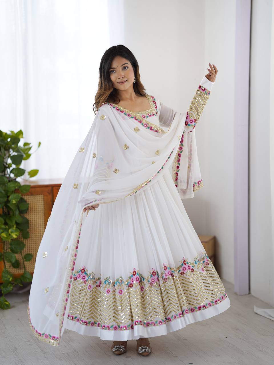 Heavy Georgette Embroidered Party Wear Gowns & Dressess & Dresses with Dupatta