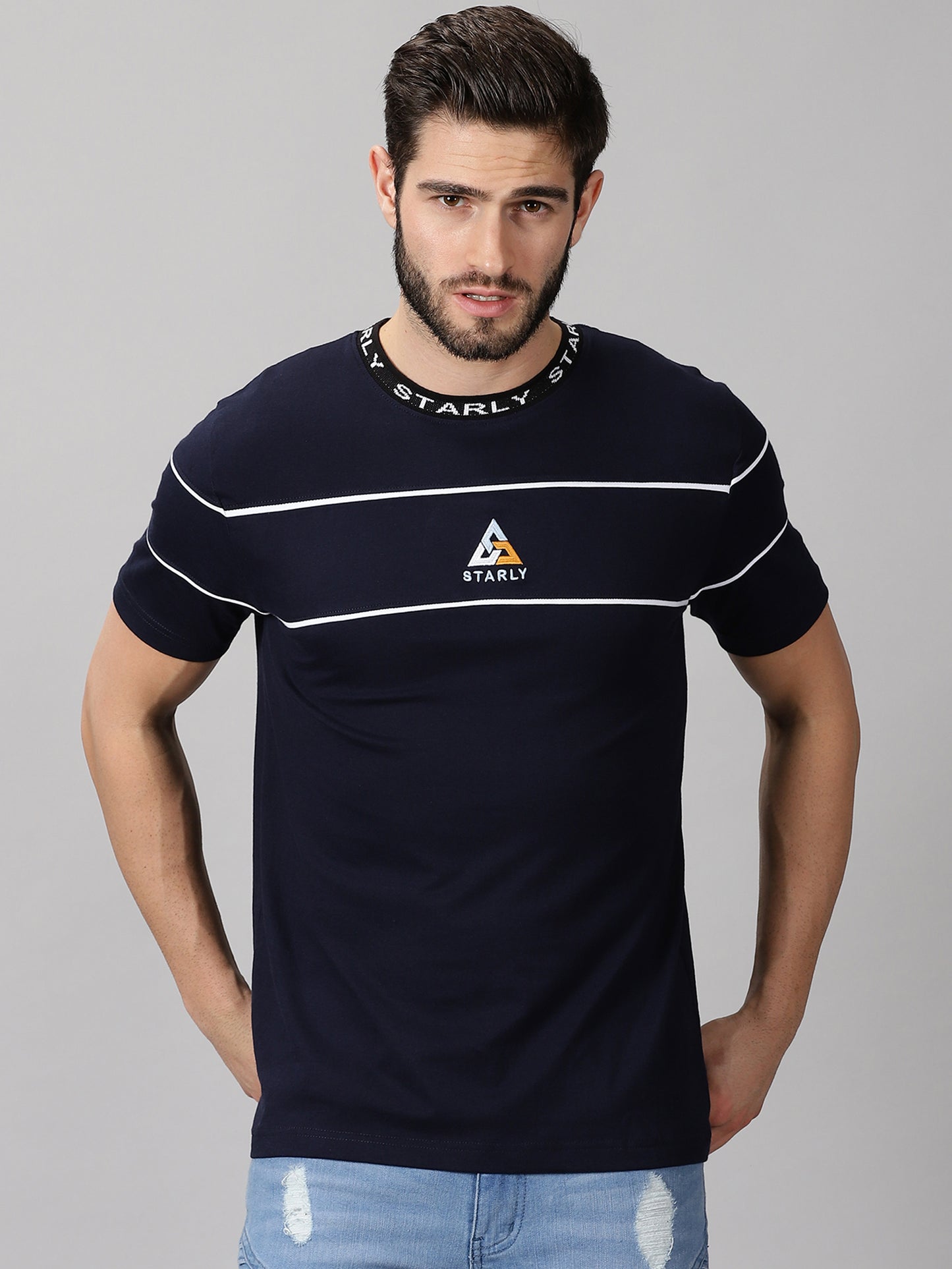 Piping Navy-Blue T-Shirt