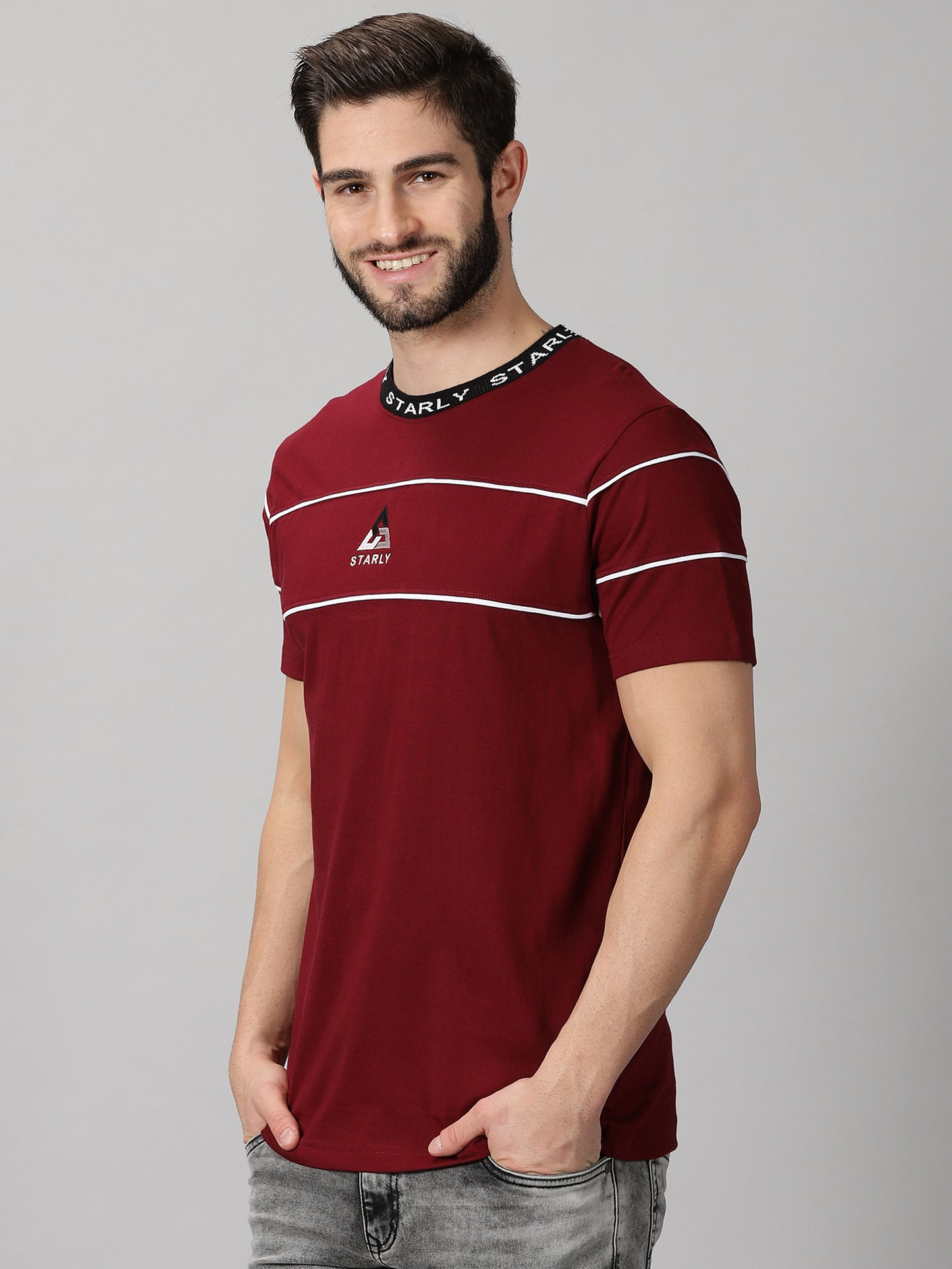 Piping Maroon T-Shirt