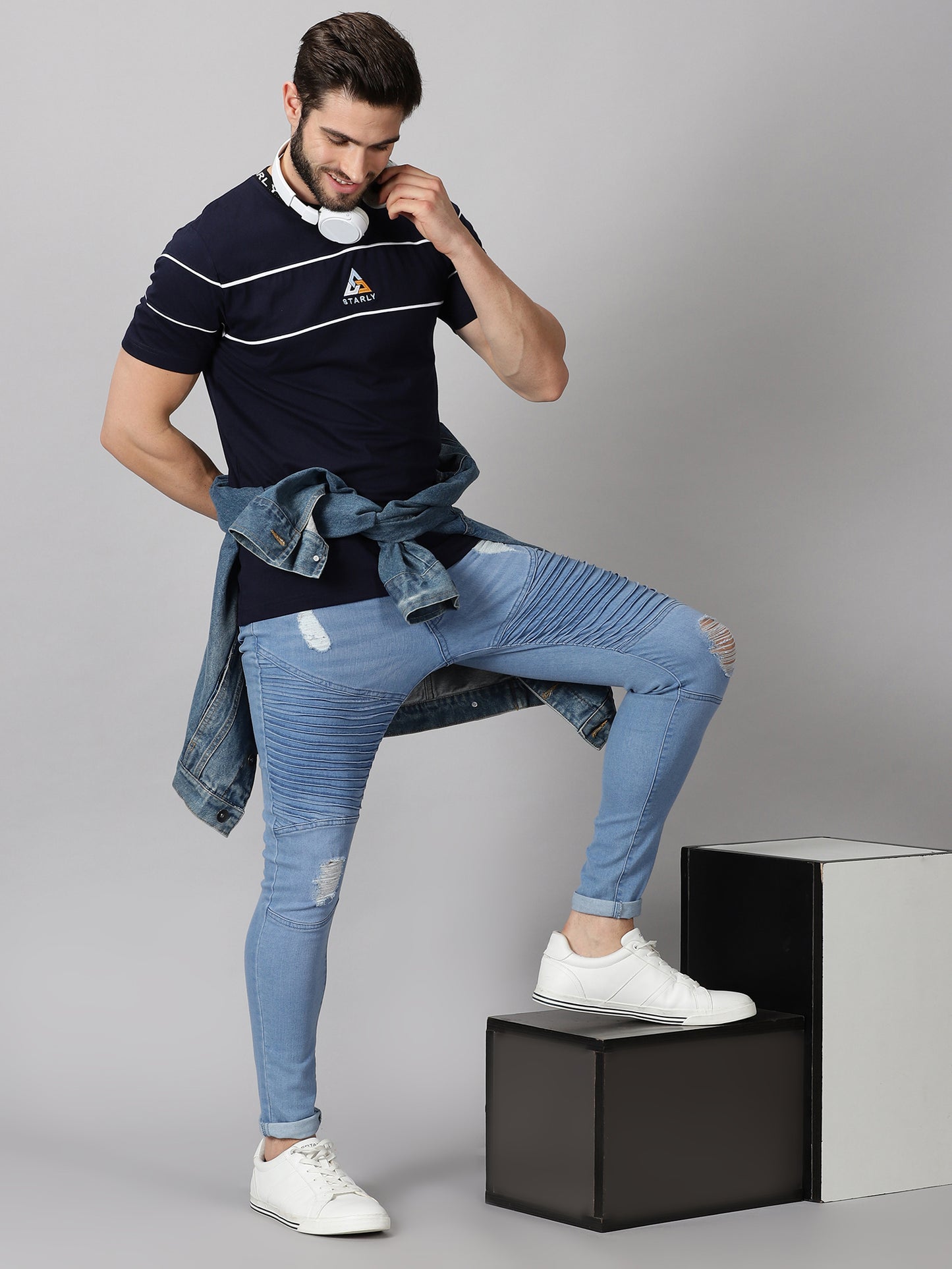 Piping Navy-Blue T-Shirt