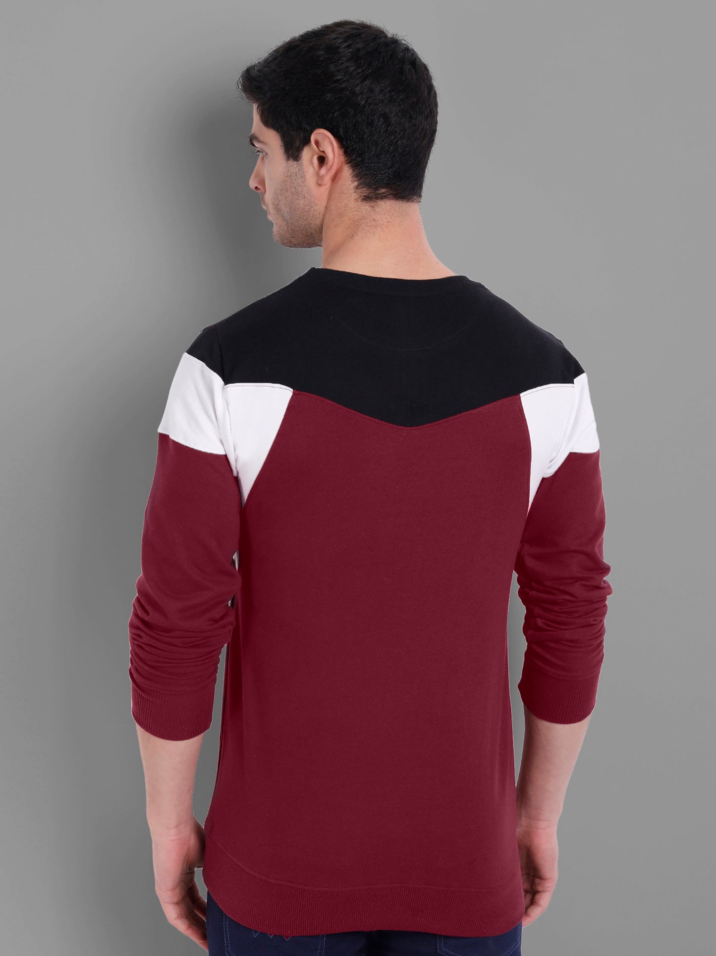 Men Maroon-Coloured Colourblocked Cotton Sweatshirt