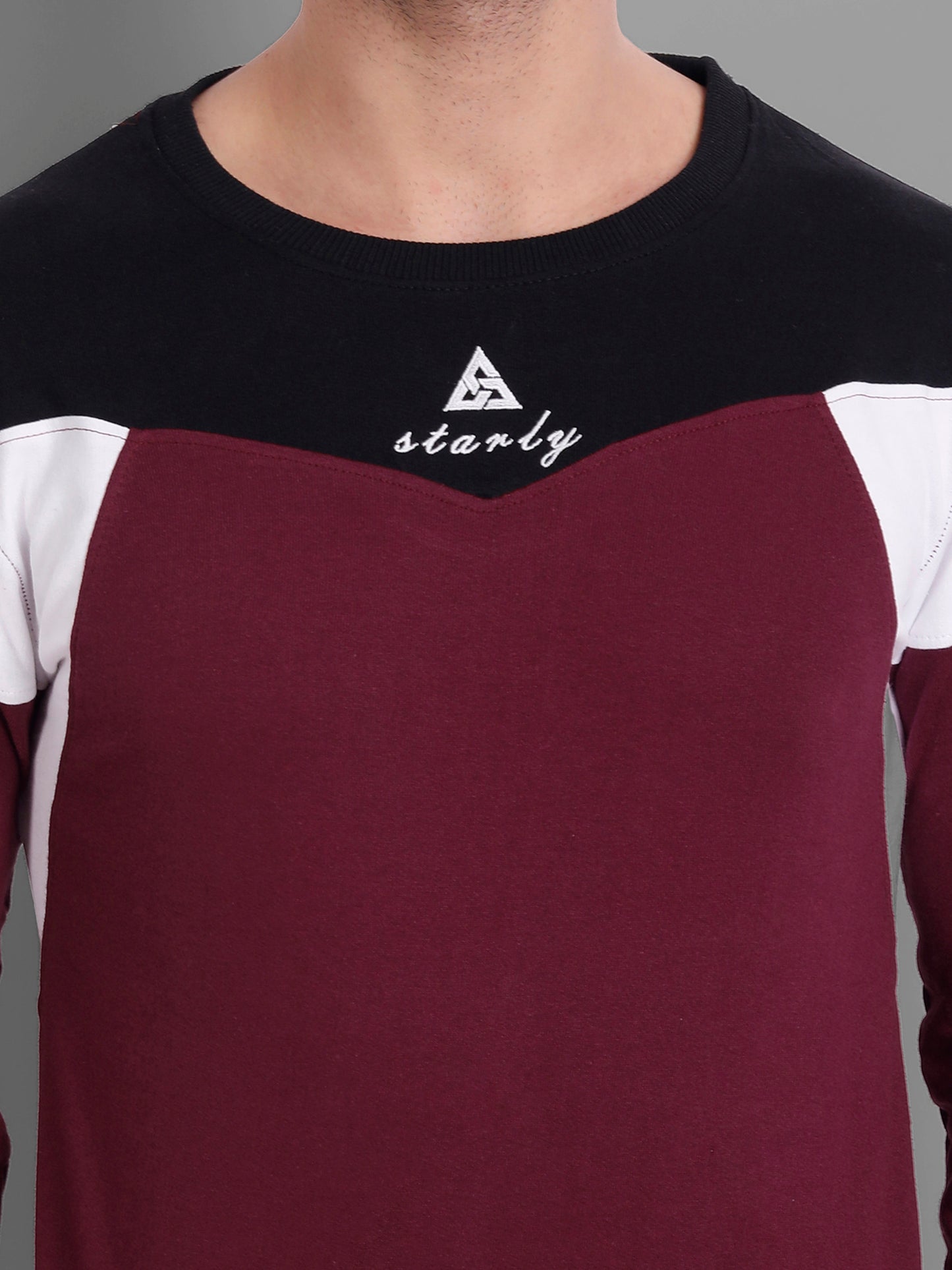 Men Maroon-Coloured Colourblocked Cotton Sweatshirt