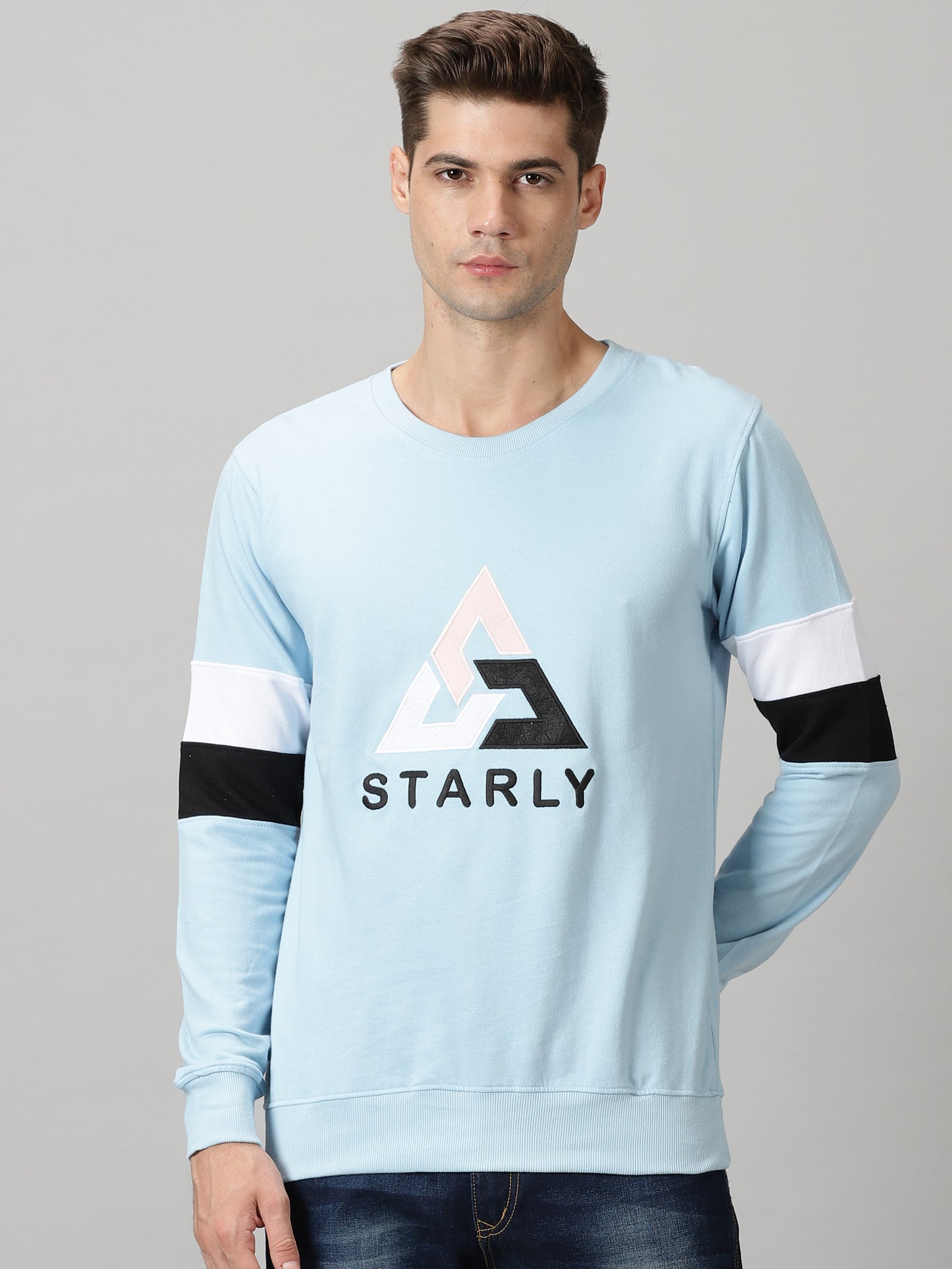 Men's Sky-Blue Embroidered Sweatshirt