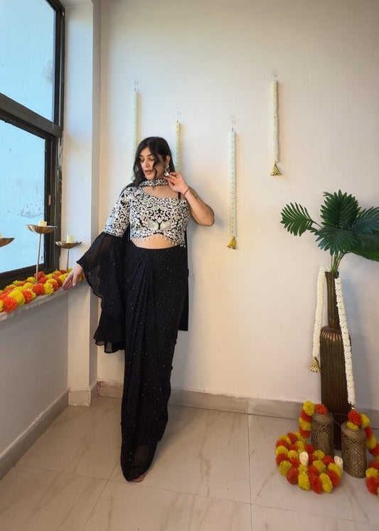 Black & White Thread-Embroidered Lehenga Set