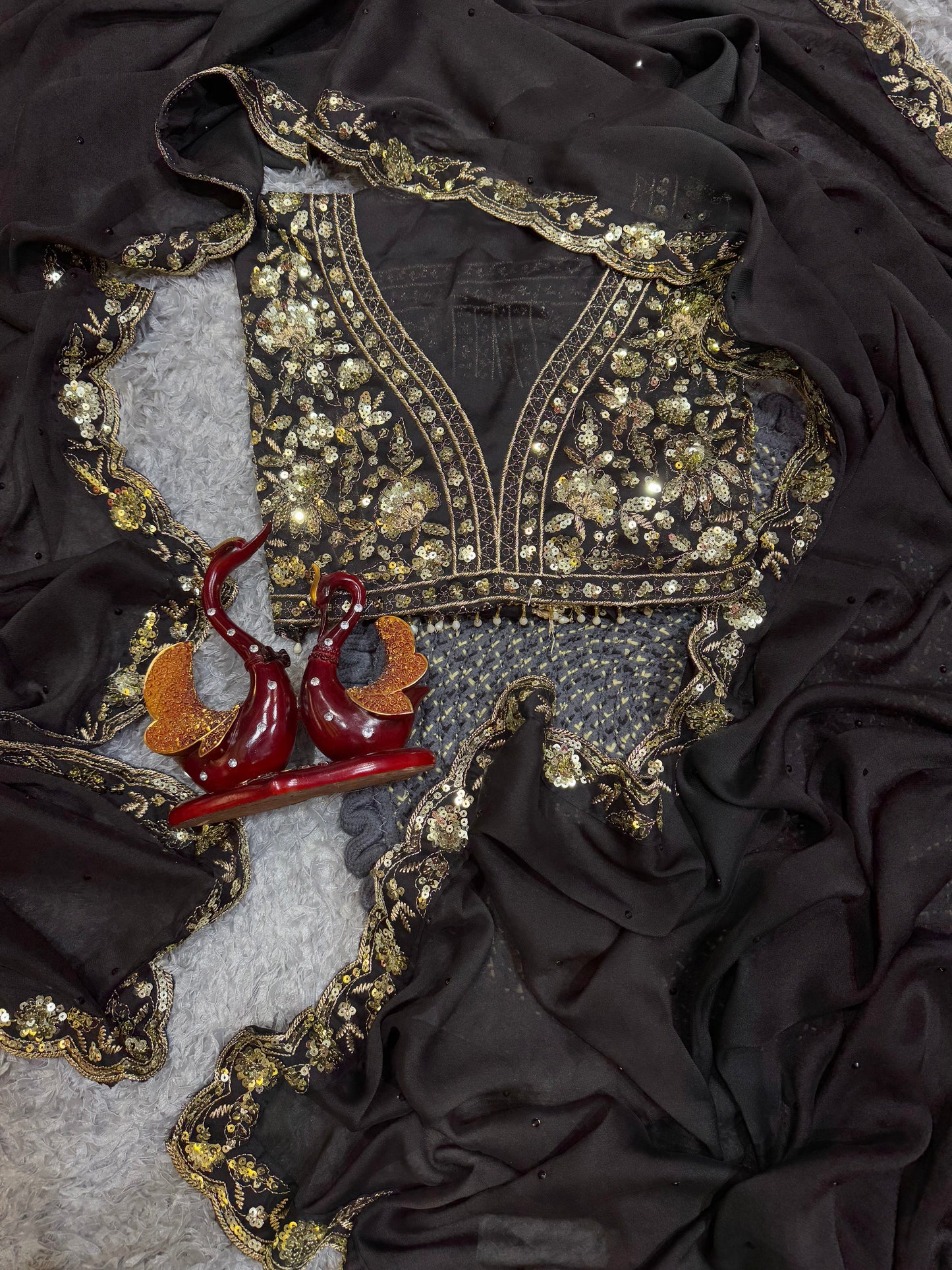Black Saree with Golden Sequins Magic