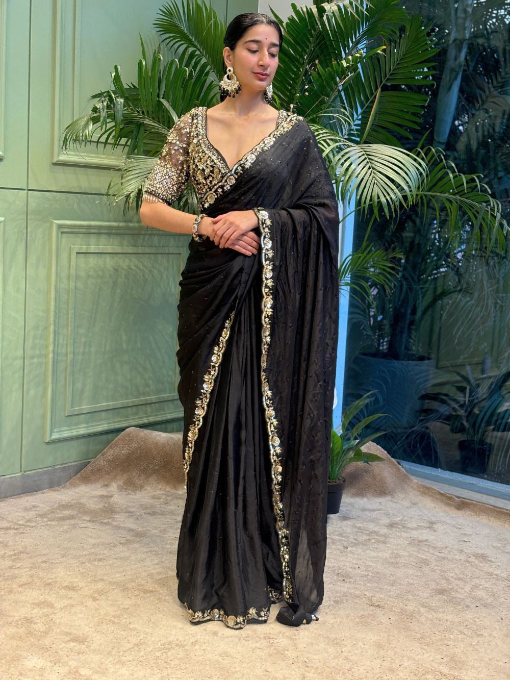 Black Saree with Golden Sequins Magic