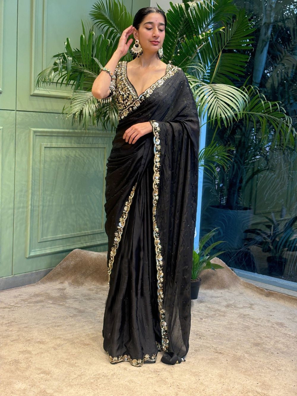 Black Saree with Golden Sequins Magic